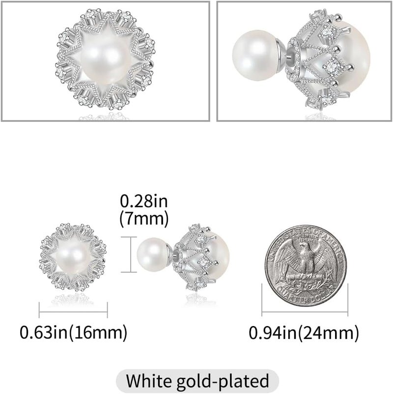 Surrounded Forest Store Double Sided Ball Earrings for Women Front and Back Pearl Stud Earrings 2 in 1 Stud Earrings - Image 2